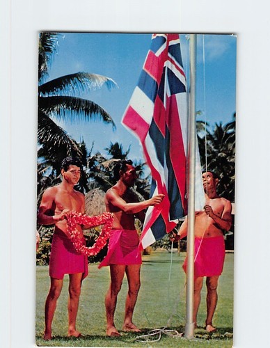 Postcard hawaiian flag - flag, raising